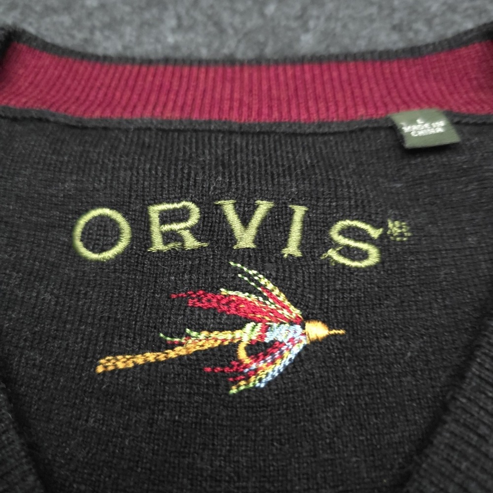 Vintage ORVIS 100% Merino Wool V-Neck Men's Large Charcoal Gray Pullover Sweater - Picture 6 of 8